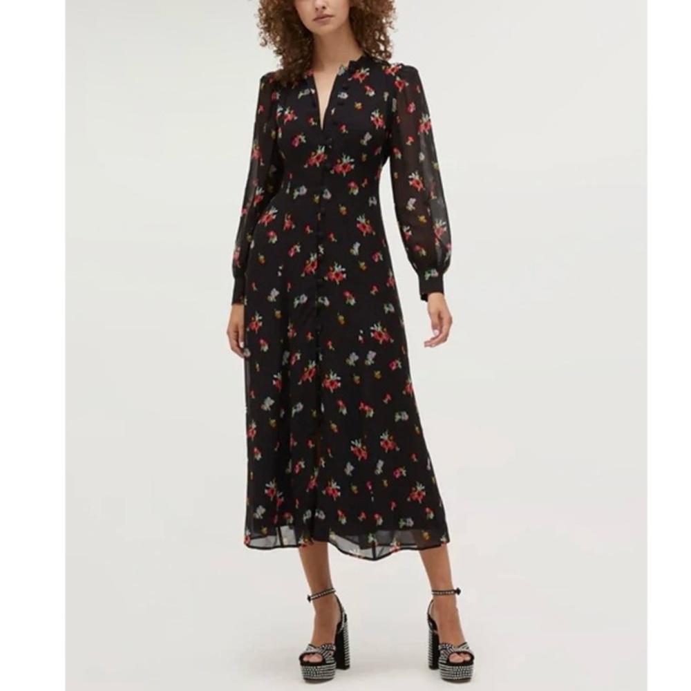Hill House Home The Cindra Dress Black Ikat Georgette size medium